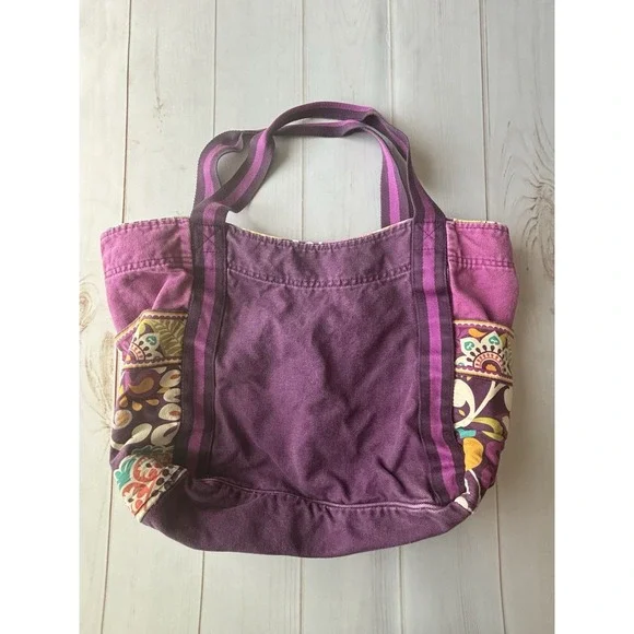 Vera Bradley Colorblock Canvas Tote Crazy Plum Purple Paisley Large 0632 - Picture 2 of 11